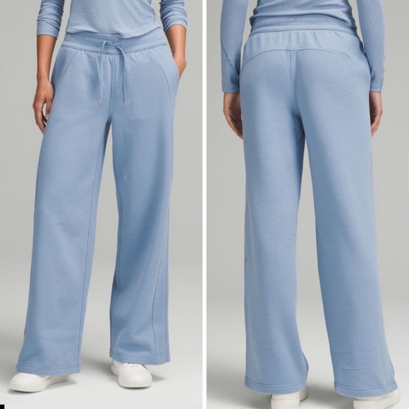 LULULEMON Scuba Mid-Rise Wide Leg Pant Blue‎ Willow Sz L - Picture 1 of 4